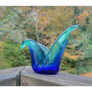 Murano Blue Green Abstract Glass Or Crystal Bowl
